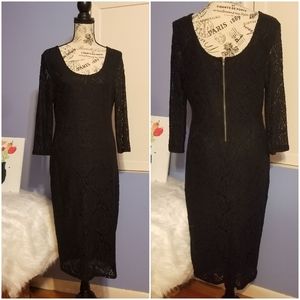 Rose lace black dress